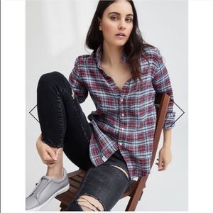 Frank & Eileen Barry Plaid Button Down Linen Blend Shirt Size XXL